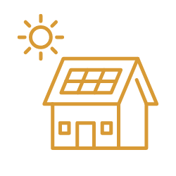 Icon: Photovoltaik Ein Haus mit PV-Modulen und ein Sonnensymbol